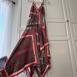 Y2K Guess by Marciano satin red and paisley scarf midi dress - size Small